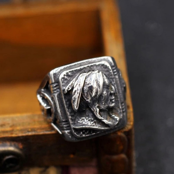 Various Native American warrior Chief stainless steel rings in various sizes. - Picture 2 of 7